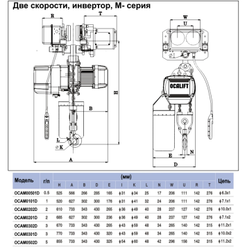 Купить Таль цепная OCALIFT M05-02D г/п 5т 6м М5 ЧАСТОТНИК 380в передвижная - Интернет магазин промышленного оборудования ООО "РУССНАБ"-2